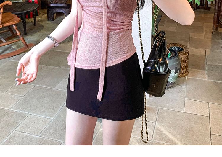 Melange Asymmetrical Ruched Camisole Set with Scarf