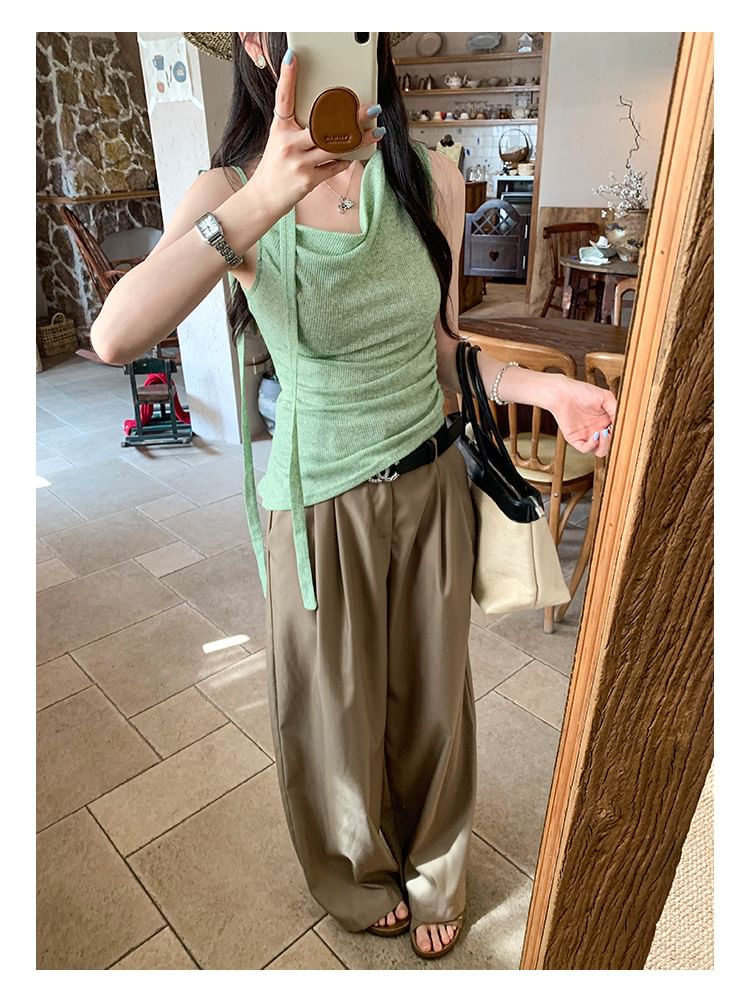 Melange Asymmetrical Ruched Camisole Set with Scarf