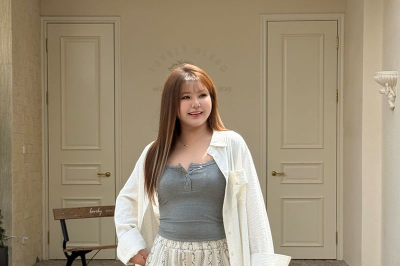 Button-Up Shirt and Floral Print Wide Leg Pants