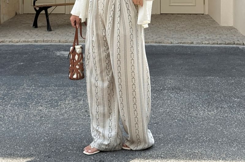Button-Up Shirt and Floral Print Wide Leg Pants