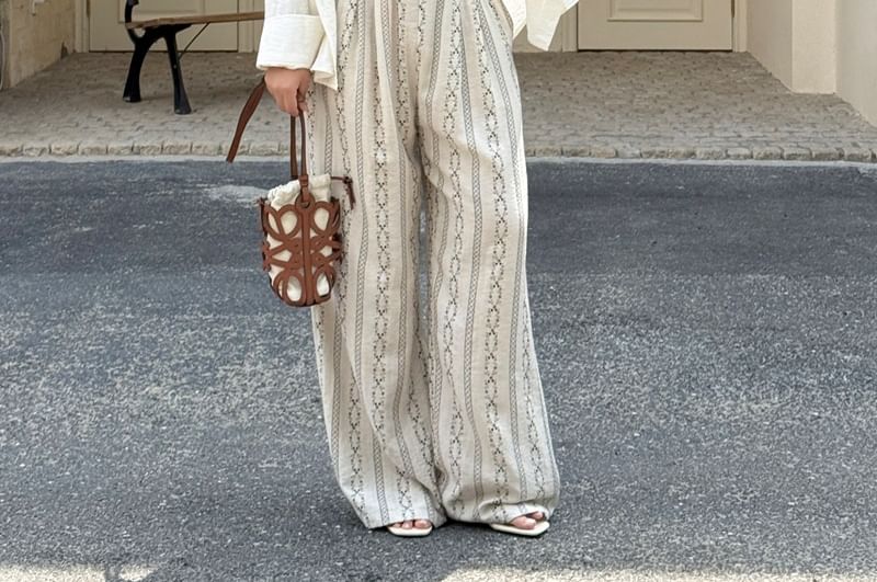 Button-Up Shirt and Floral Print Wide Leg Pants