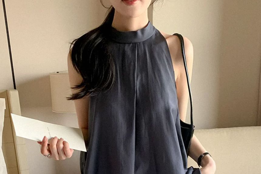 Halter Mock Neck Satin Top