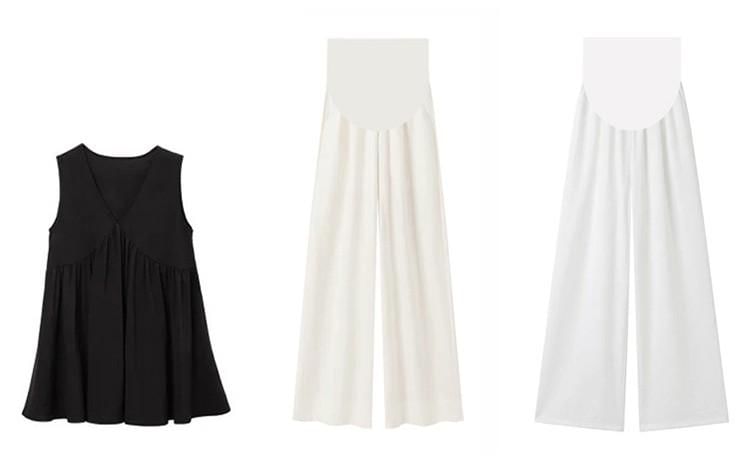 Maternity V-Neck Sleeveless Top and Wide Leg Pants Set