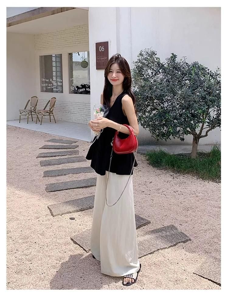 Maternity V-Neck Sleeveless Top and Wide Leg Pants Set