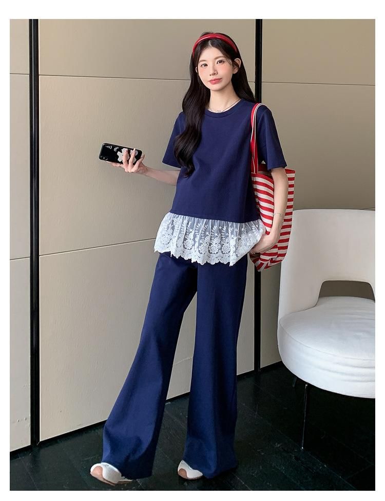 Maternity Lace Hem Top and Flared Pants Set