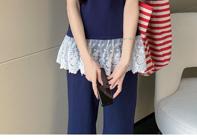 Maternity Lace Hem Top and Flared Pants Set