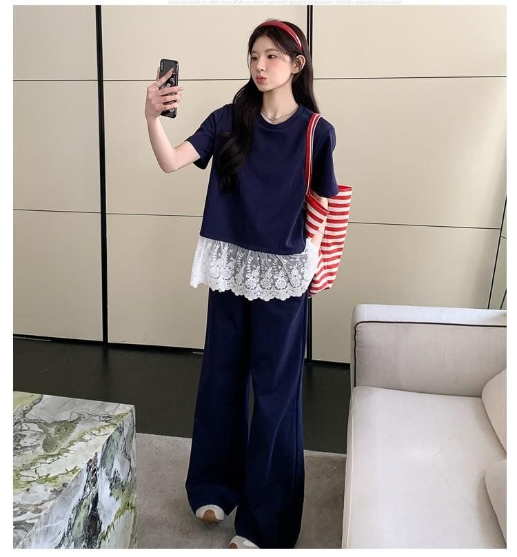 Maternity Lace Hem Top and Flared Pants Set