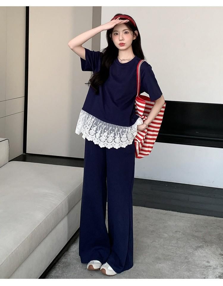 Maternity Lace Hem Top and Flared Pants Set