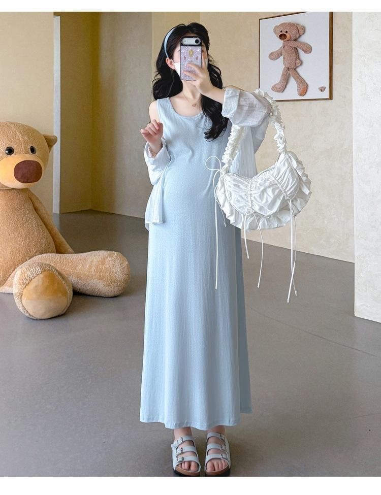 Maternity Long Sleeve Shirt or Sleeveless Maxi Dress Set