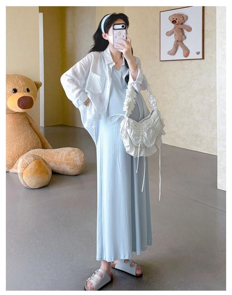 Maternity Long Sleeve Shirt or Sleeveless Maxi Dress Set