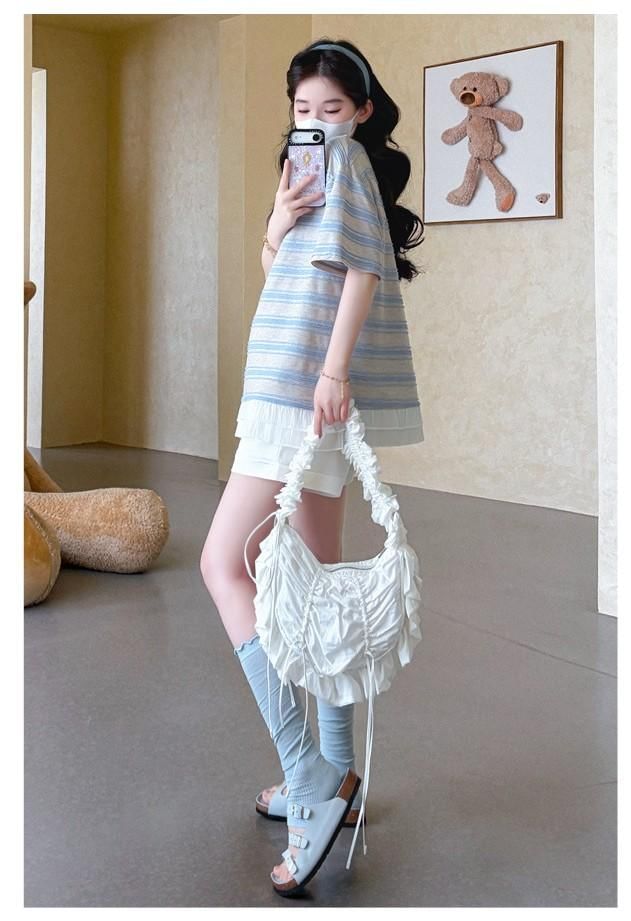 Maternity Striped Short-Sleeve Tee and Shorts Set