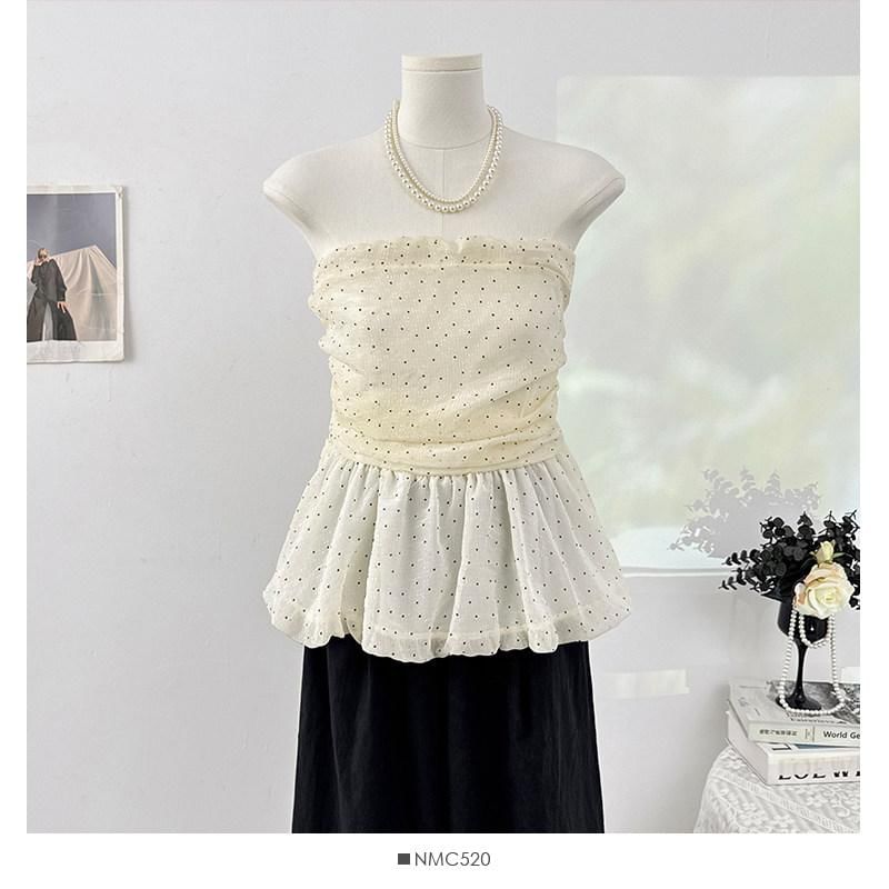 Polka Dot Ruffle Tube Top