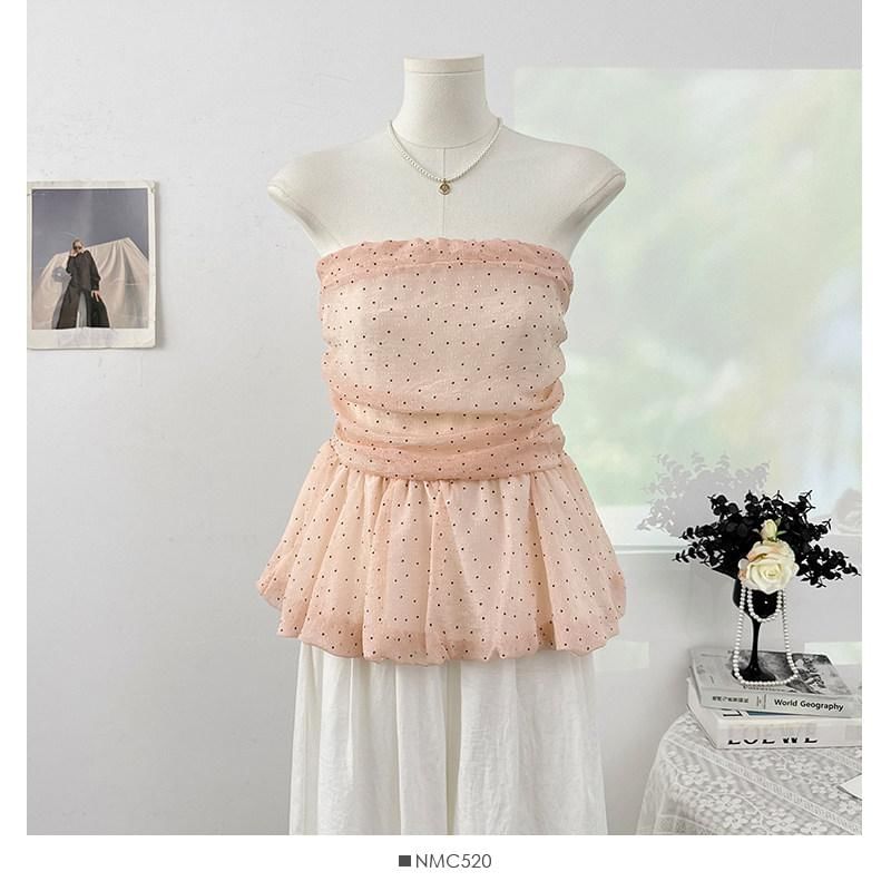 Polka Dot Ruffle Tube Top