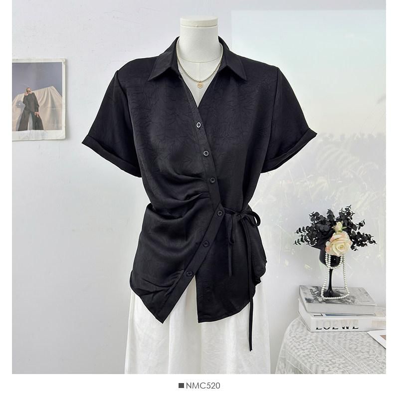 Wrapped Short-Sleeve Blouse