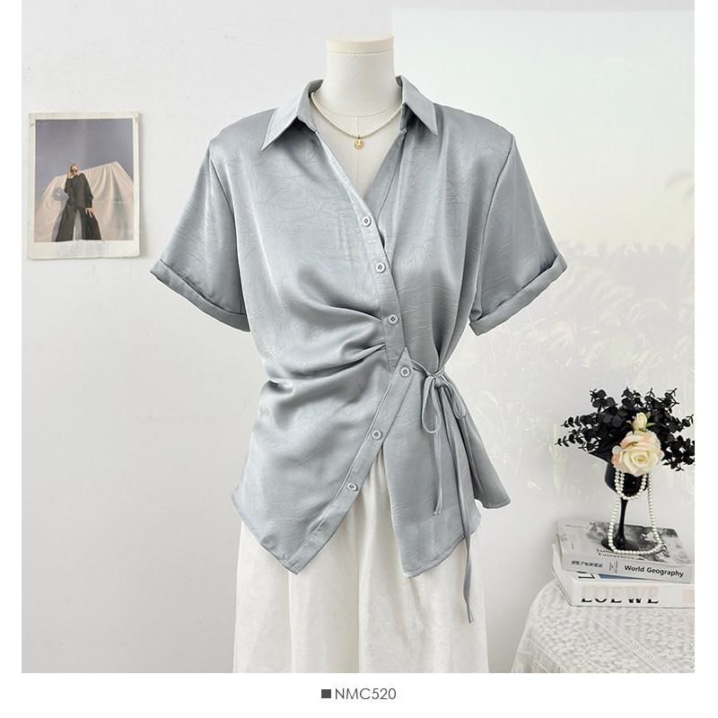 Wrapped Short-Sleeve Blouse