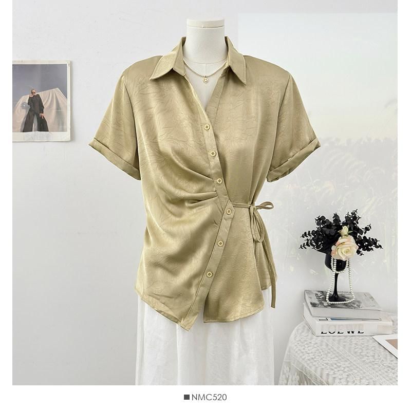 Wrapped Short-Sleeve Blouse