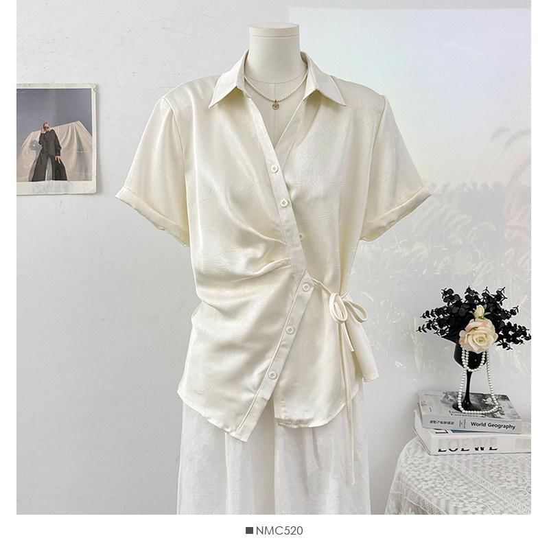 Wrapped Short-Sleeve Blouse