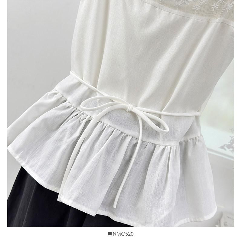 Sleeveless Lace Trim Button-Up Flowy Top