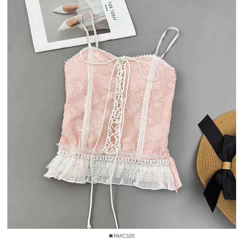 Lace-Up Ruffle Crop Camisole