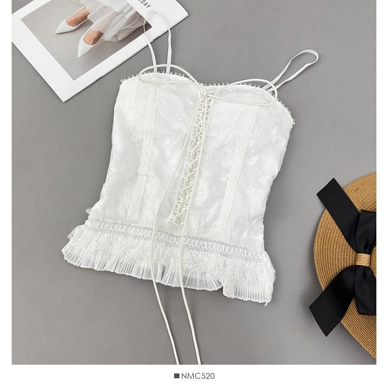 Lace-Up Ruffle Crop Camisole