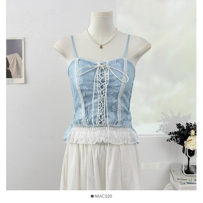 Lace-Up Ruffle Crop Camisole