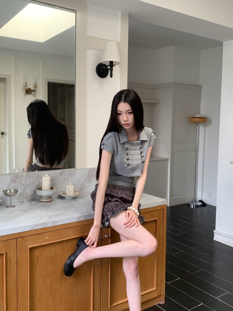 Square Neck Two Piece Polo Set with Bubble Shorts