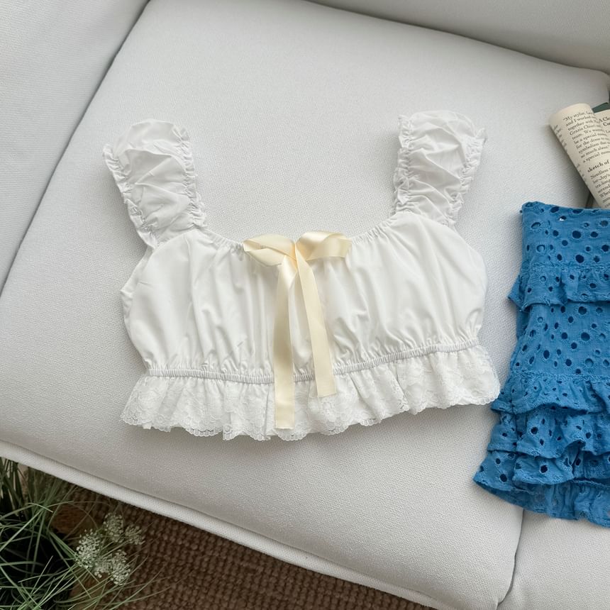 Sleeveless Square Neck Ruffle Crop Top and Mini Skirt Set
