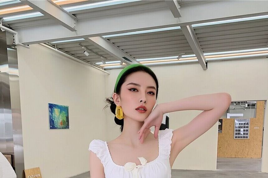 Sleeveless Square Neck Ruffle Crop Top and Mini Skirt Set