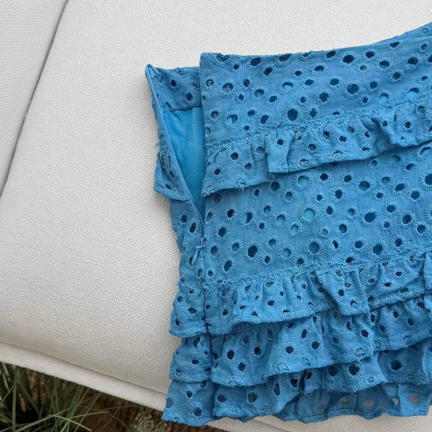 Sleeveless Square Neck Ruffle Crop Top and Mini Skirt Set