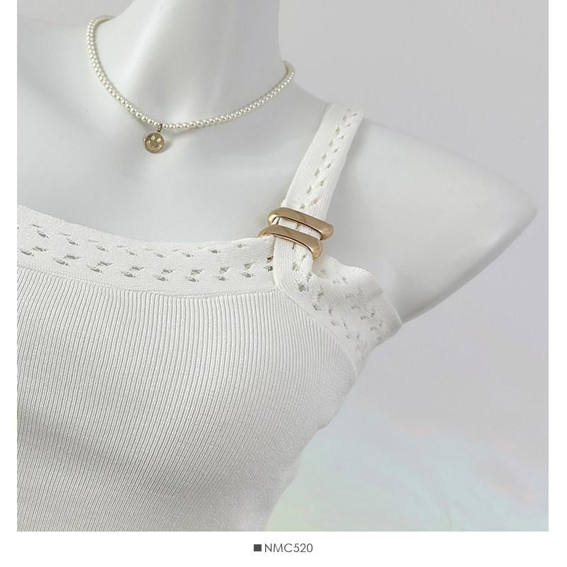 One-Shoulder Perforated Knit Crop Tank