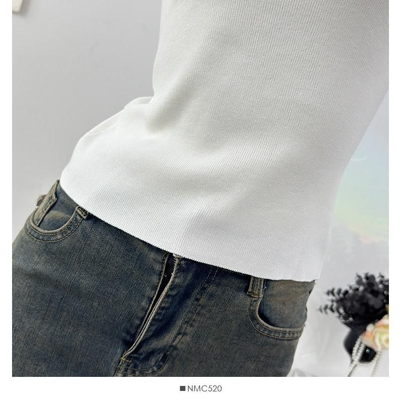 One-Shoulder Perforated Knit Crop Tank