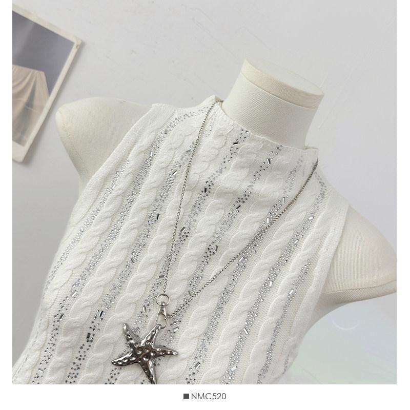 Mock Neck Rhinestone Cable Knit Crop Tank