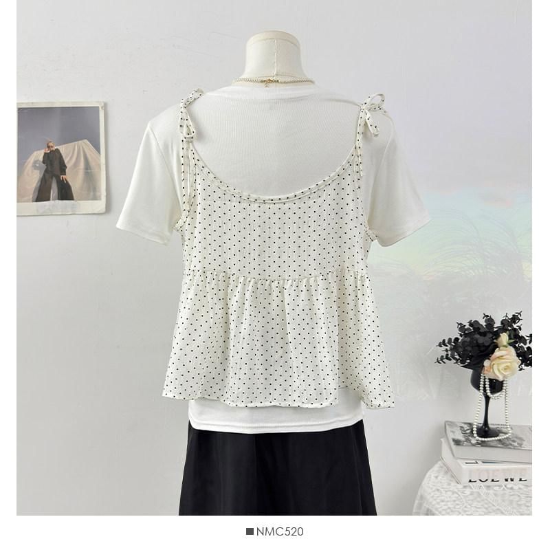 Crew Neck T-Shirt and Scoop Neck Micro Dot Camisole Set