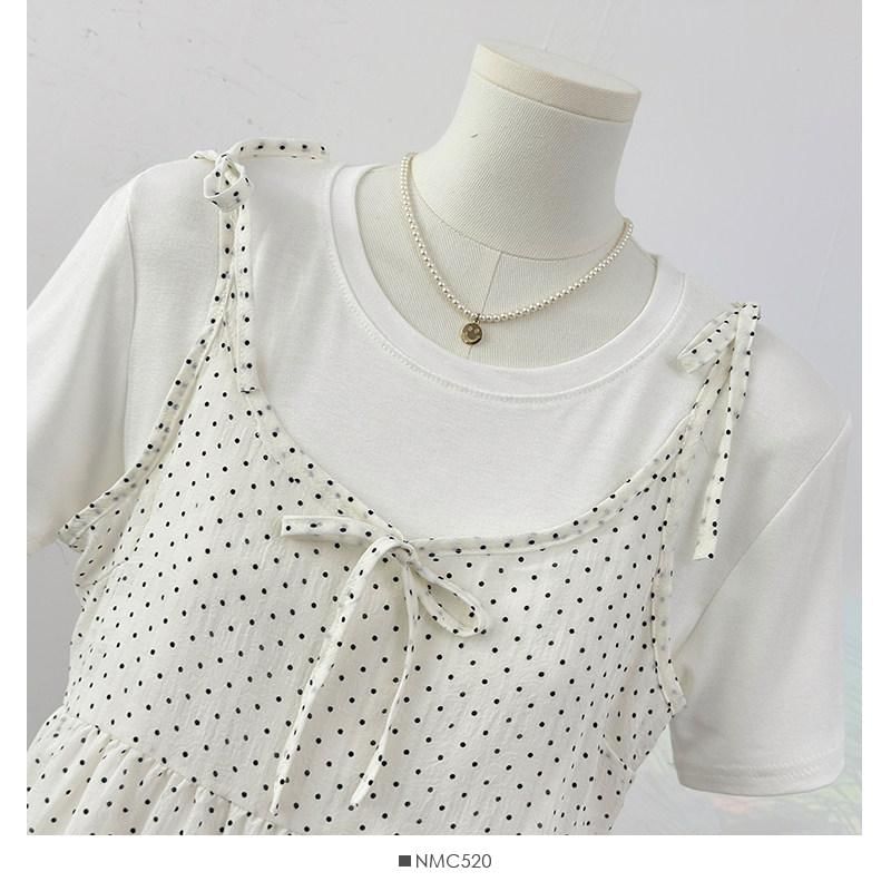 Crew Neck T-Shirt and Scoop Neck Micro Dot Camisole Set