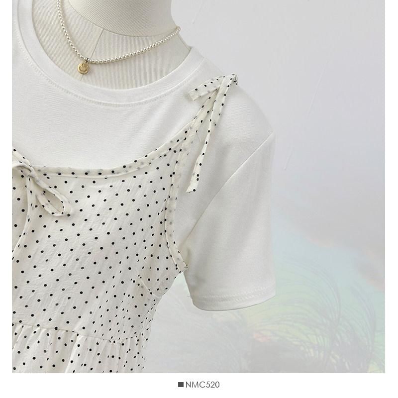 Crew Neck T-Shirt and Scoop Neck Micro Dot Camisole Set