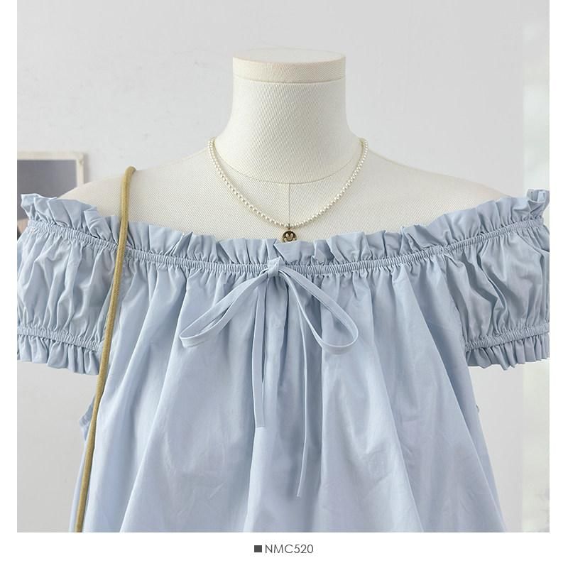 Off-Shoulder Frill Trim Bubble Hem Crop Blouse