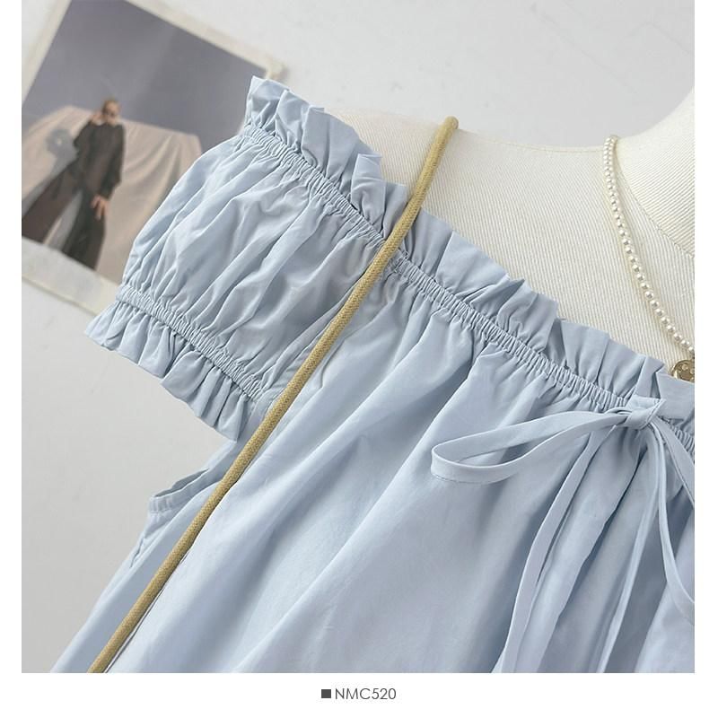 Off-Shoulder Frill Trim Bubble Hem Crop Blouse