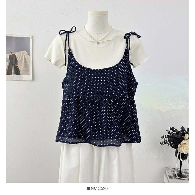 Crew Neck T-Shirt and Scoop Neck Micro Dot Camisole Set