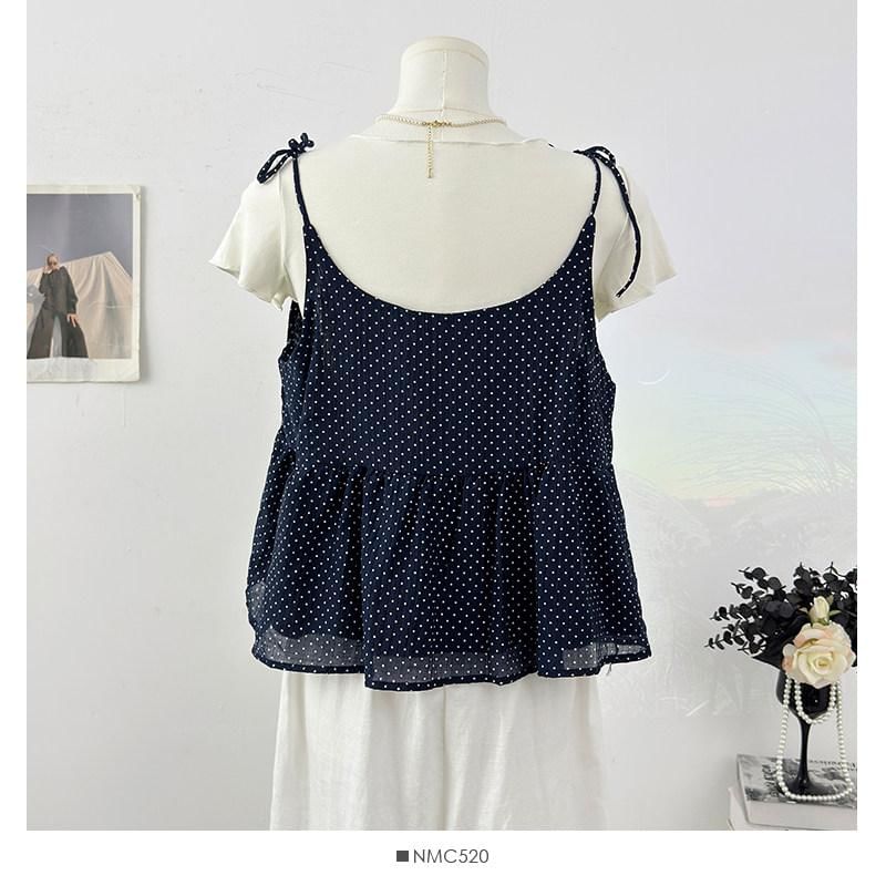 Crew Neck T-Shirt and Scoop Neck Micro Dot Camisole Set