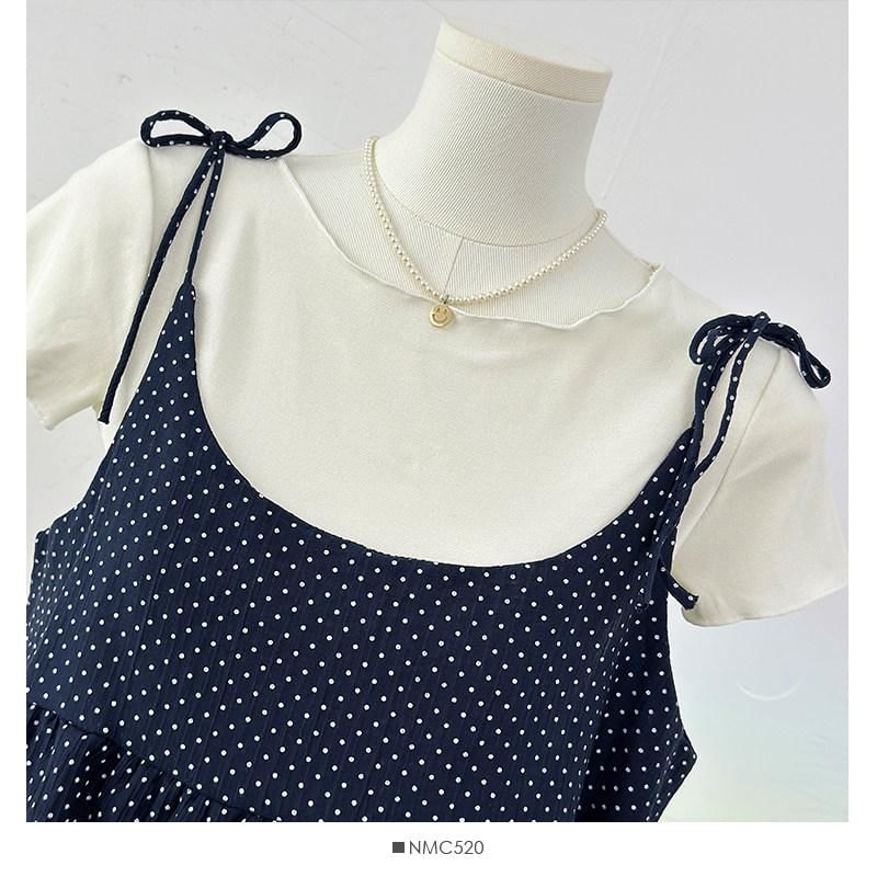 Crew Neck T-Shirt and Scoop Neck Micro Dot Camisole Set