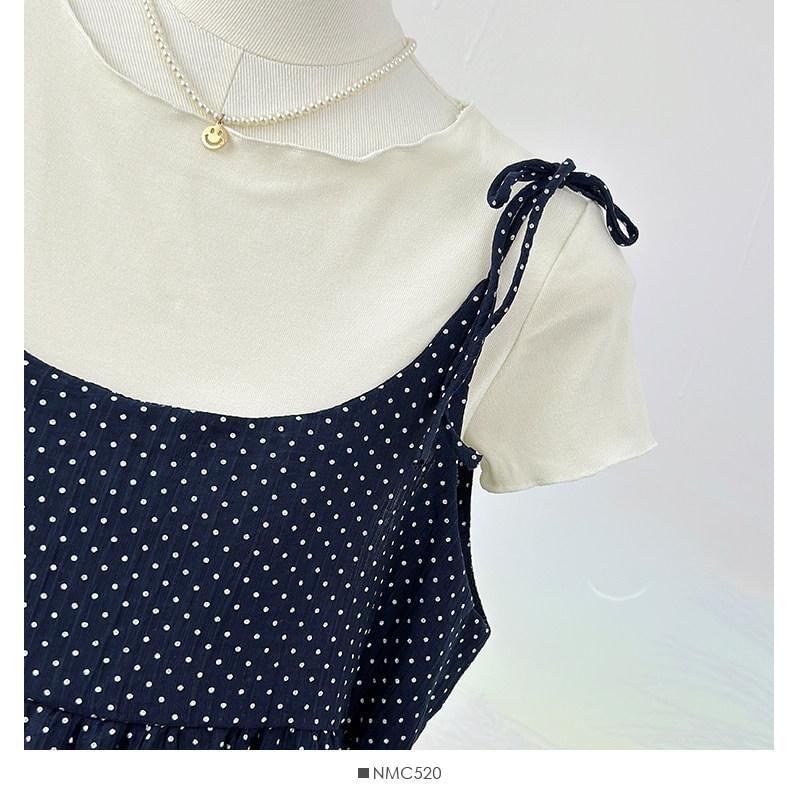 Crew Neck T-Shirt and Scoop Neck Micro Dot Camisole Set