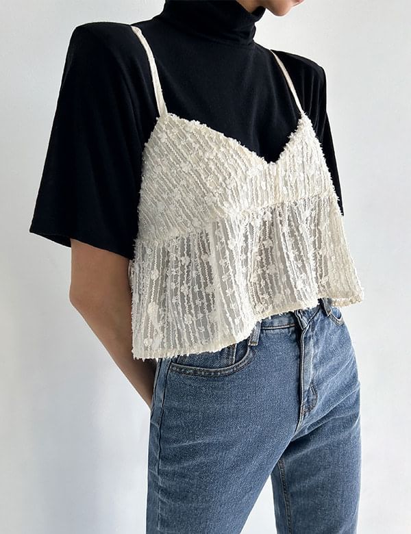 V-Neck Lace Crop Camisole Top