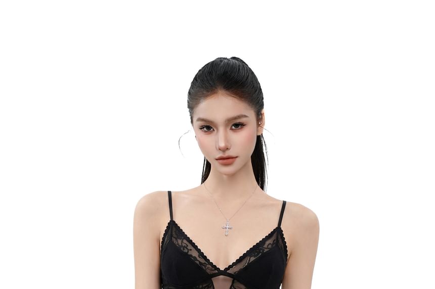 V-Neck Plain Panel Lace Camisole Top
