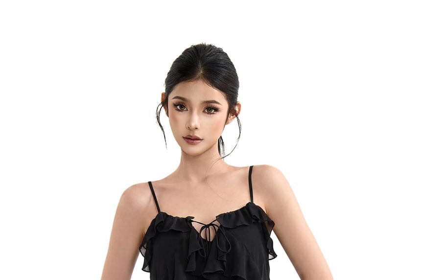 Plain Ruffle Tie Front Camisole Top