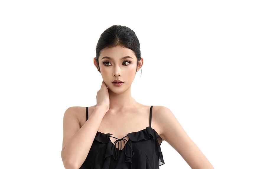 Plain Ruffle Tie Front Camisole Top