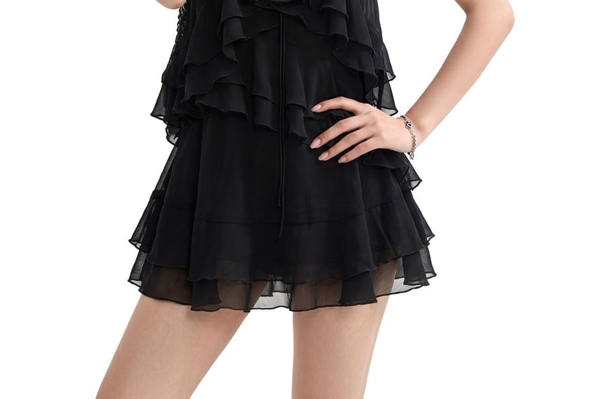 Plain Ruffle Tie Front Camisole Top