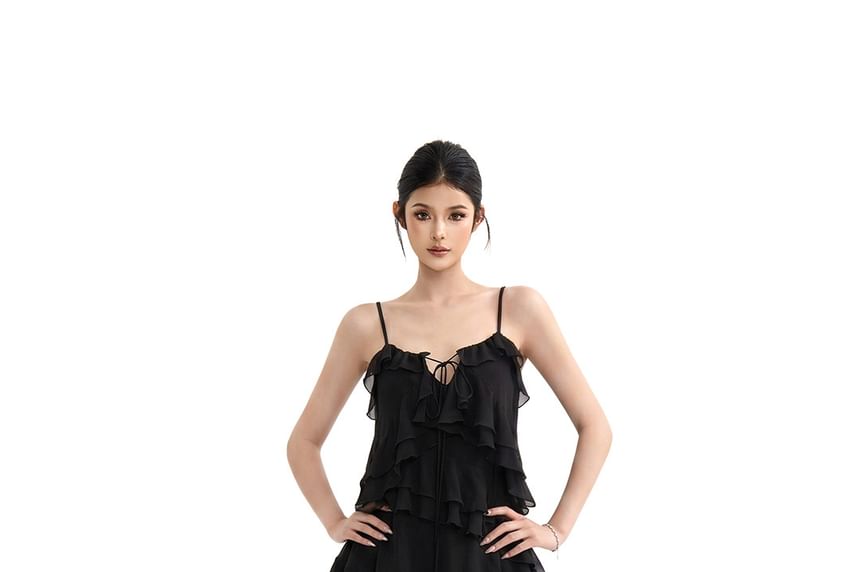 Plain Ruffle Tie Front Camisole Top
