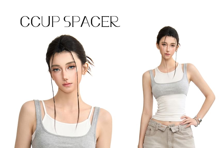 Set: Round Neck Plain Tank Top + Square Neck Crop Tank Top