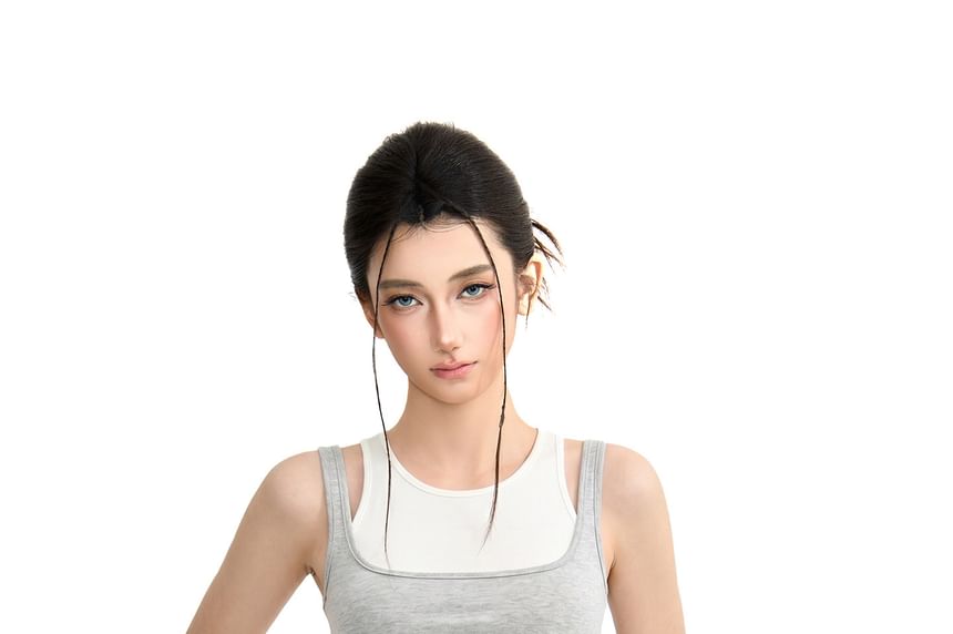 Set: Round Neck Plain Tank Top + Square Neck Crop Tank Top