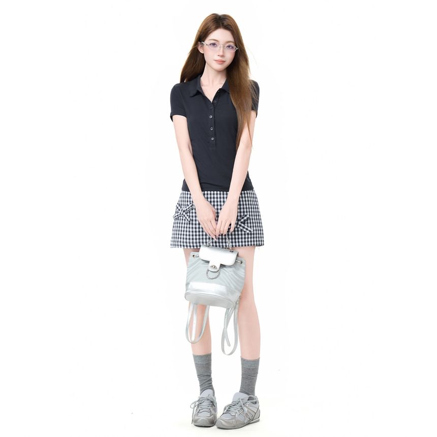 Short Sleeve Plain Slim-Fit Polo Top